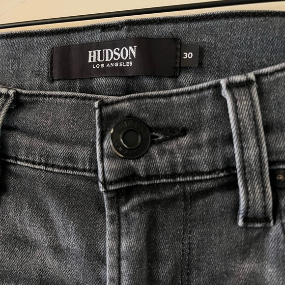 Hudson Los Angeles Charcoal Gray Straight Distressed Designer Jeans Size 30 - Picture 2 of 16